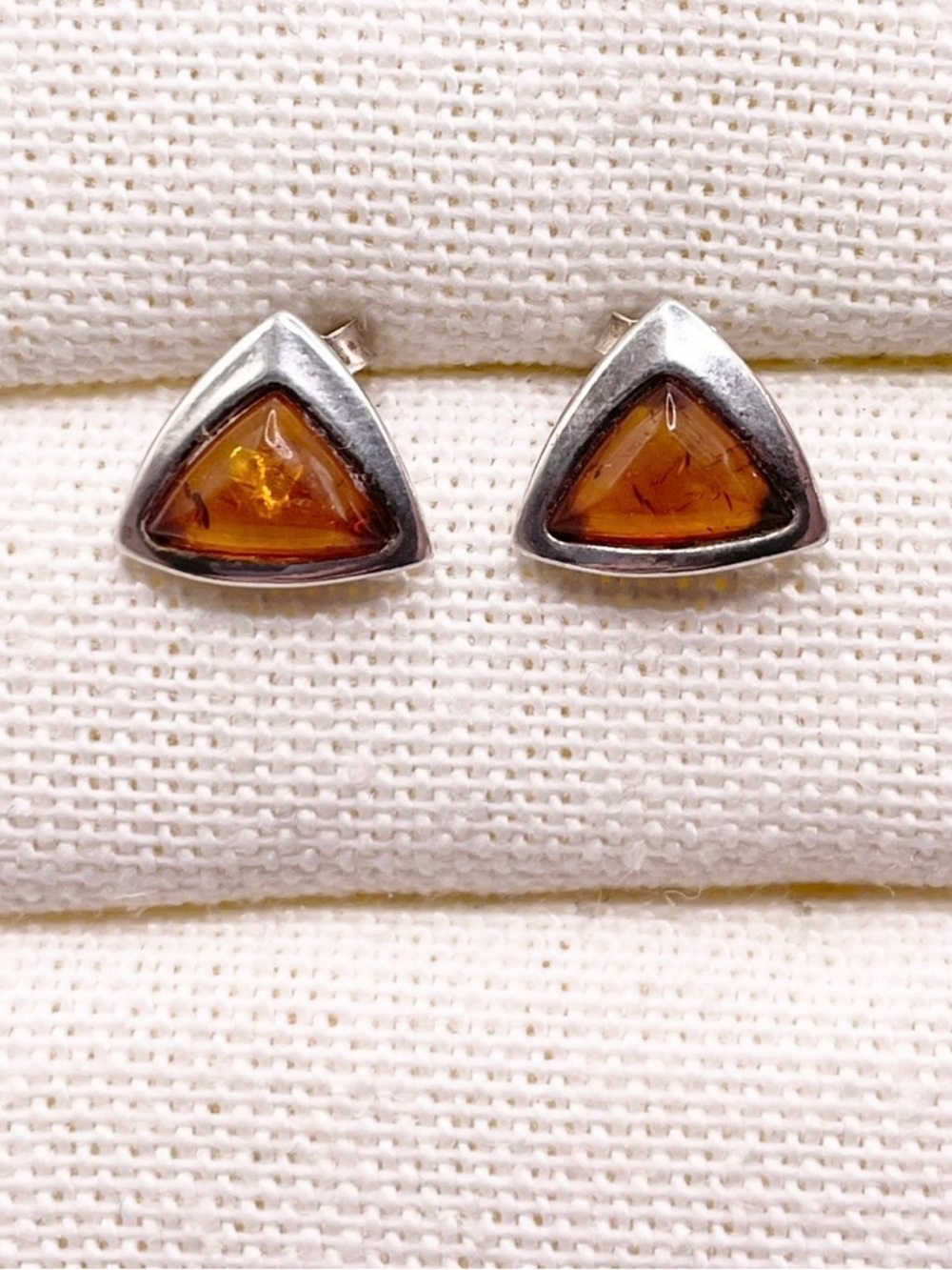 Baltic Amber Triangle Sterling Silver Stud Earrings - Picture 2 of 8